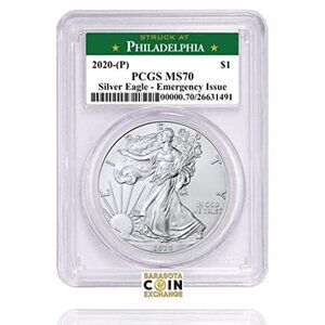 2020 No Mint Mark American Silver Eagle $1 PCGS MS-70